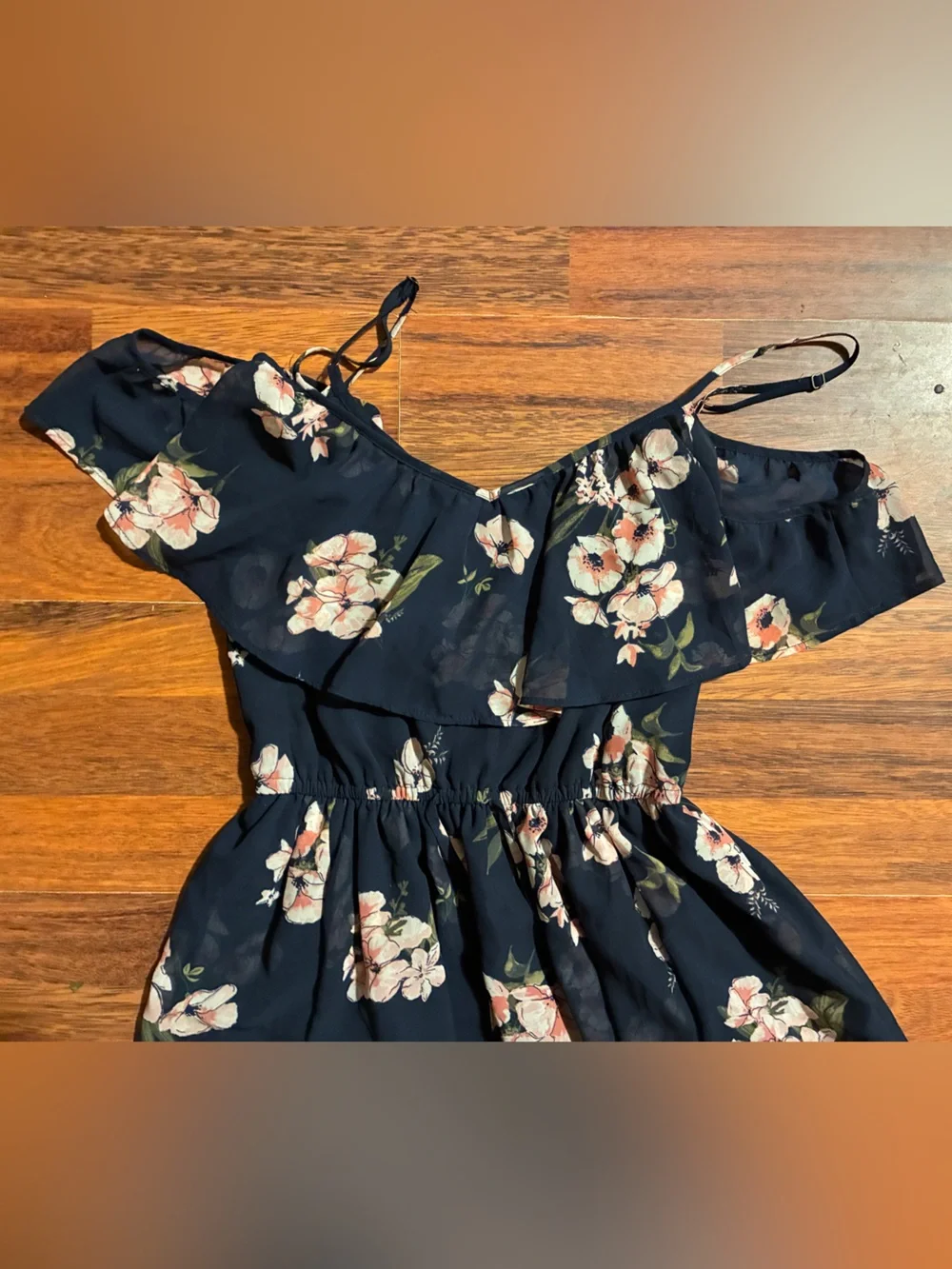 Abercrombie & Fitch Navy Floral Off-Shoulder Maxi Dress